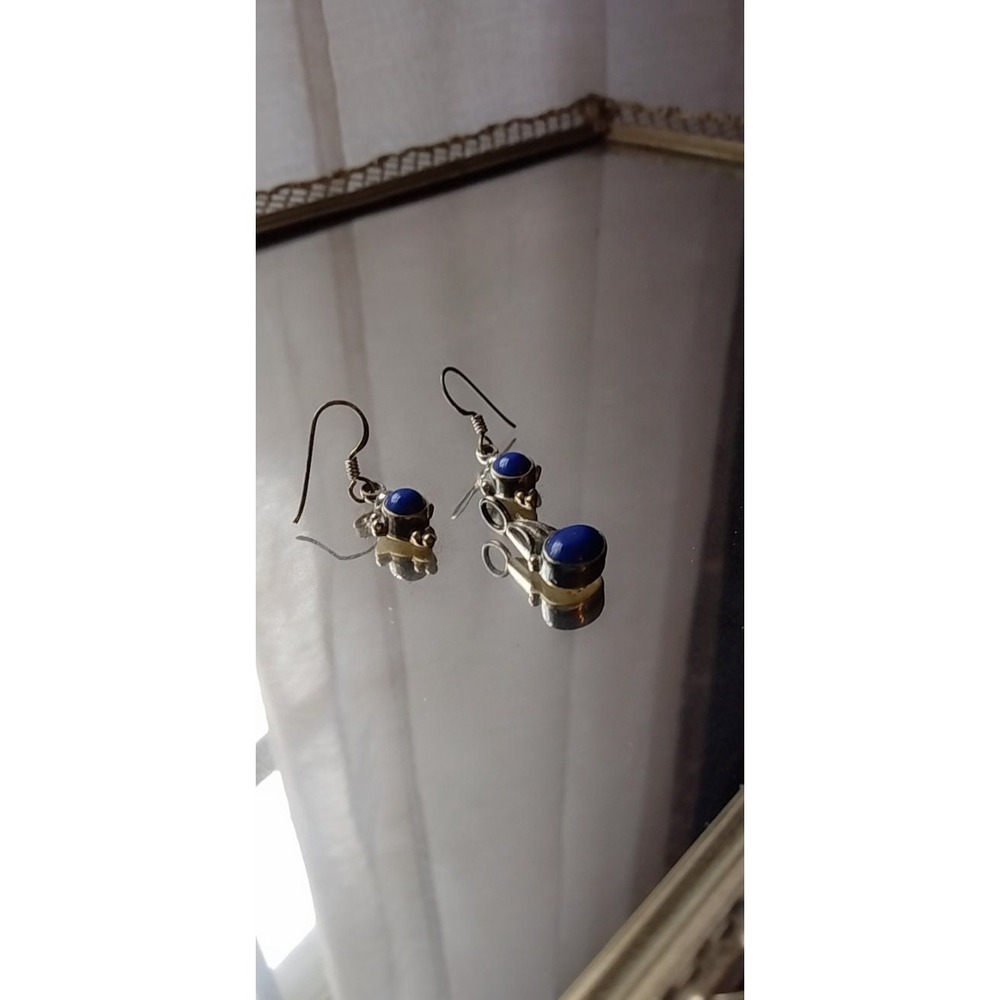 Vintage 925 Sterling Silver Lapis Lazuli Pendant and Earrings Jewelry Set Blue - Picture 8 of 10